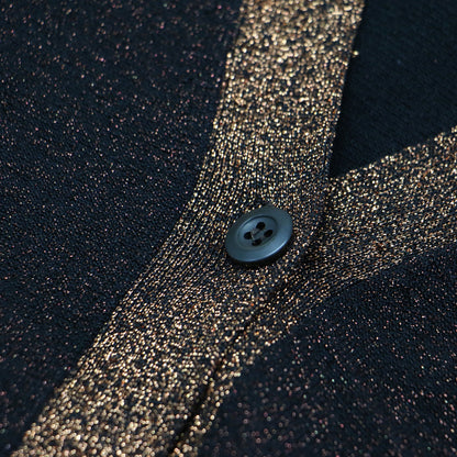 シルク ラメ Vネック カーディガン / ニット 長袖 配色