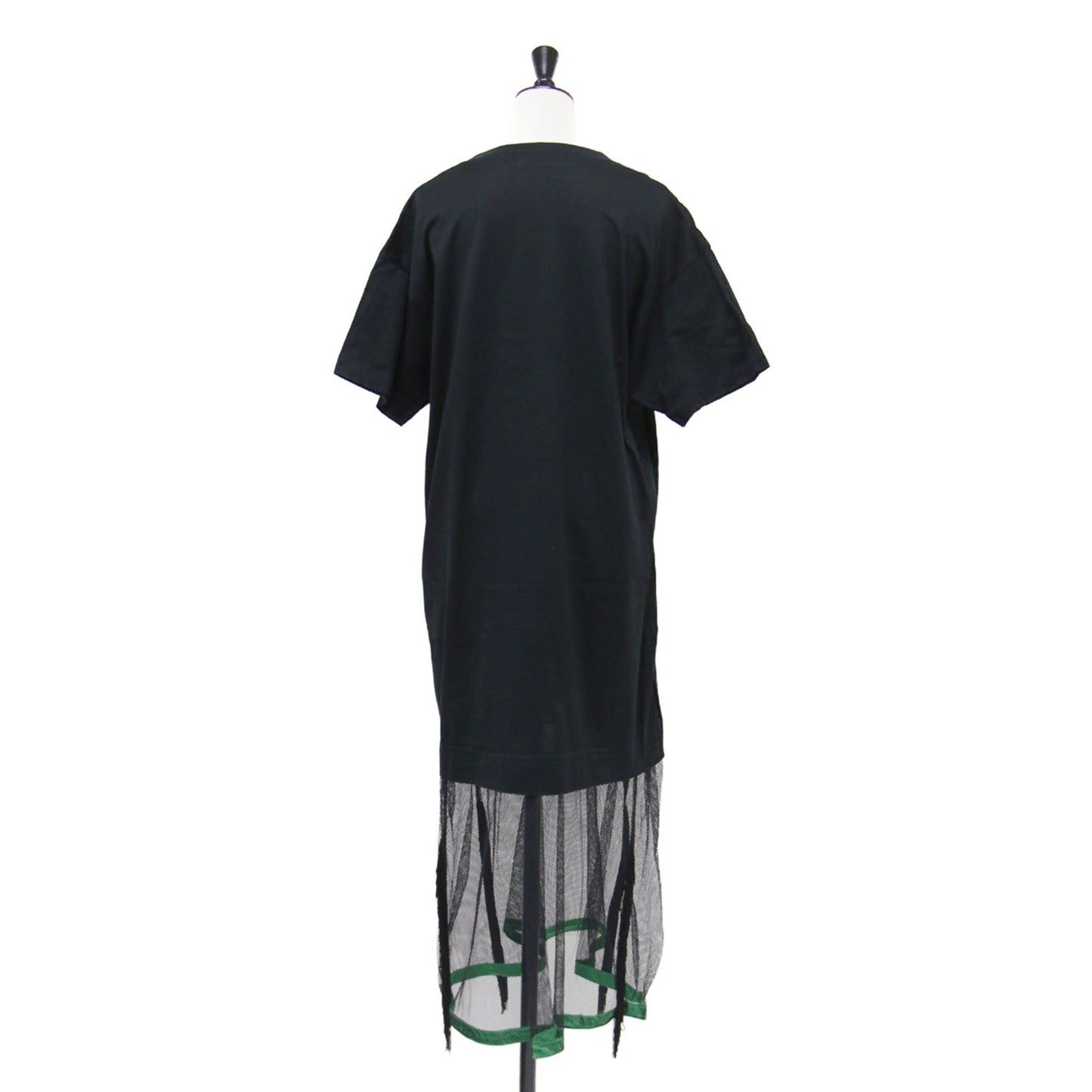 メッシュ コンビ ロング ワンピース / Tシャツ 半袖 クルーネック フリンジ 配色 コットン