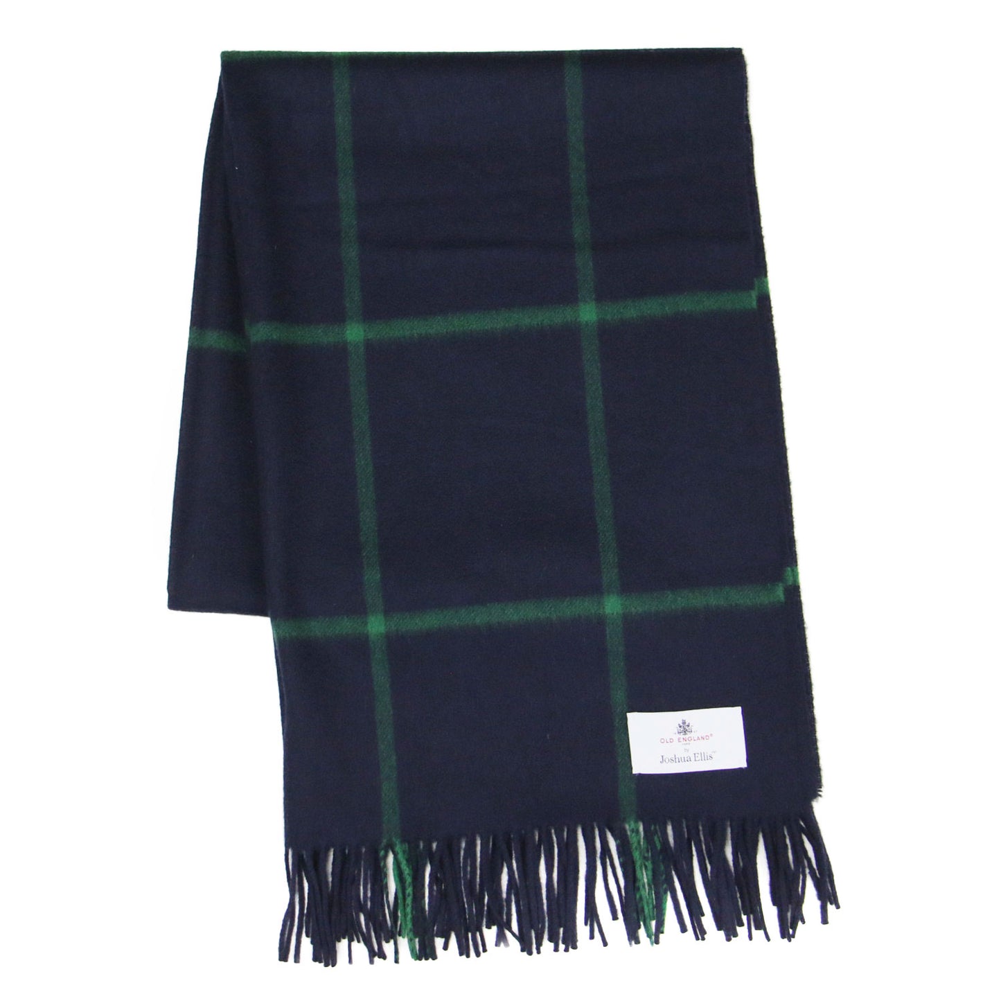 × Joshua Ellis カシミヤ チェック ストール / マフラー 大判 フリンジ ブロックチェック 格子柄