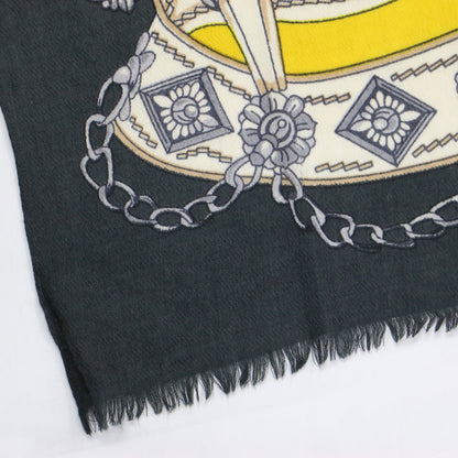 スカーフ柄 プリント ストール / 正方形 フリンジ 総柄 ウール カシミヤ シルク