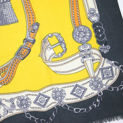 スカーフ柄 プリント ストール / 正方形 フリンジ 総柄 ウール カシミヤ シルク