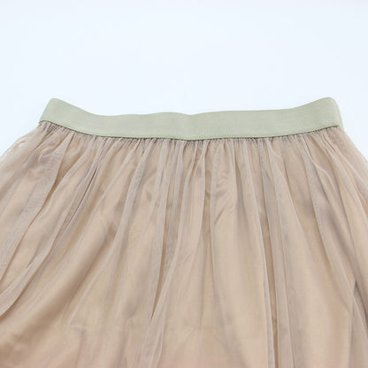 スパンコール付き チュール ロング スカート / ギャザー ウエストゴム