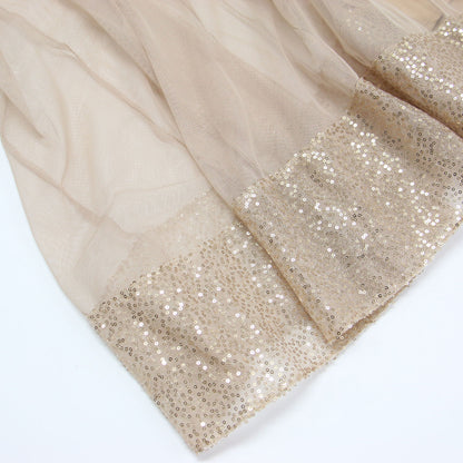 スパンコール付き チュール ロング スカート / ギャザー ウエストゴム