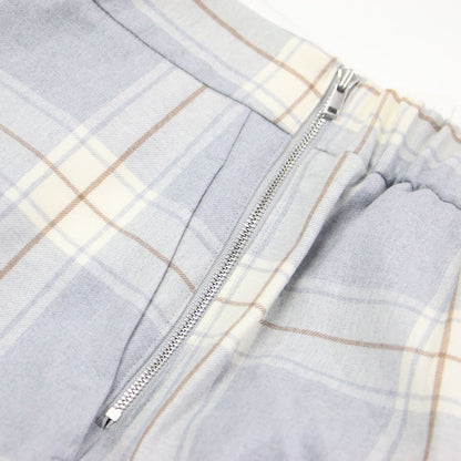 ウール サキソニー チェック バギー クロップド パンツ