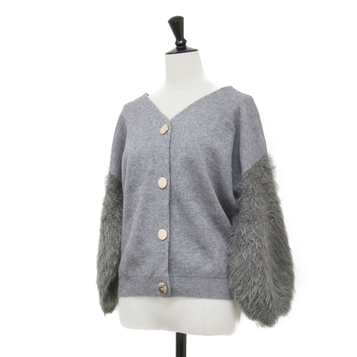 袖シャギー 2WAY Vネック カーディガン / ニット 長袖 ボートネック ボリュームスリーブ