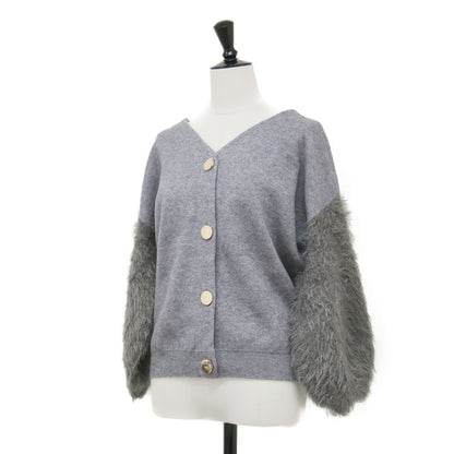 袖シャギー 2WAY Vネック カーディガン / ニット 長袖 ボートネック ボリュームスリーブ