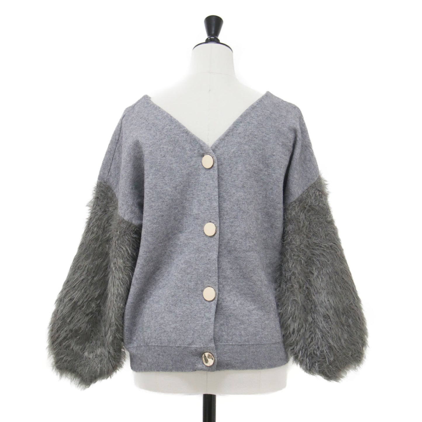 袖シャギー 2WAY Vネック カーディガン / ニット 長袖 ボートネック ボリュームスリーブ