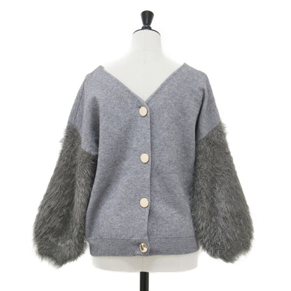 袖シャギー 2WAY Vネック カーディガン / ニット 長袖 ボートネック ボリュームスリーブ