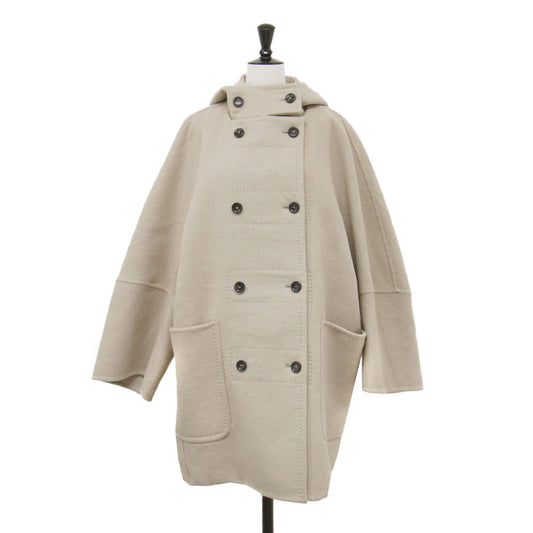 24秋冬 ウール カシミヤ ダブルフェイス フード付き コート / ミドル丈 オーバーサイズ