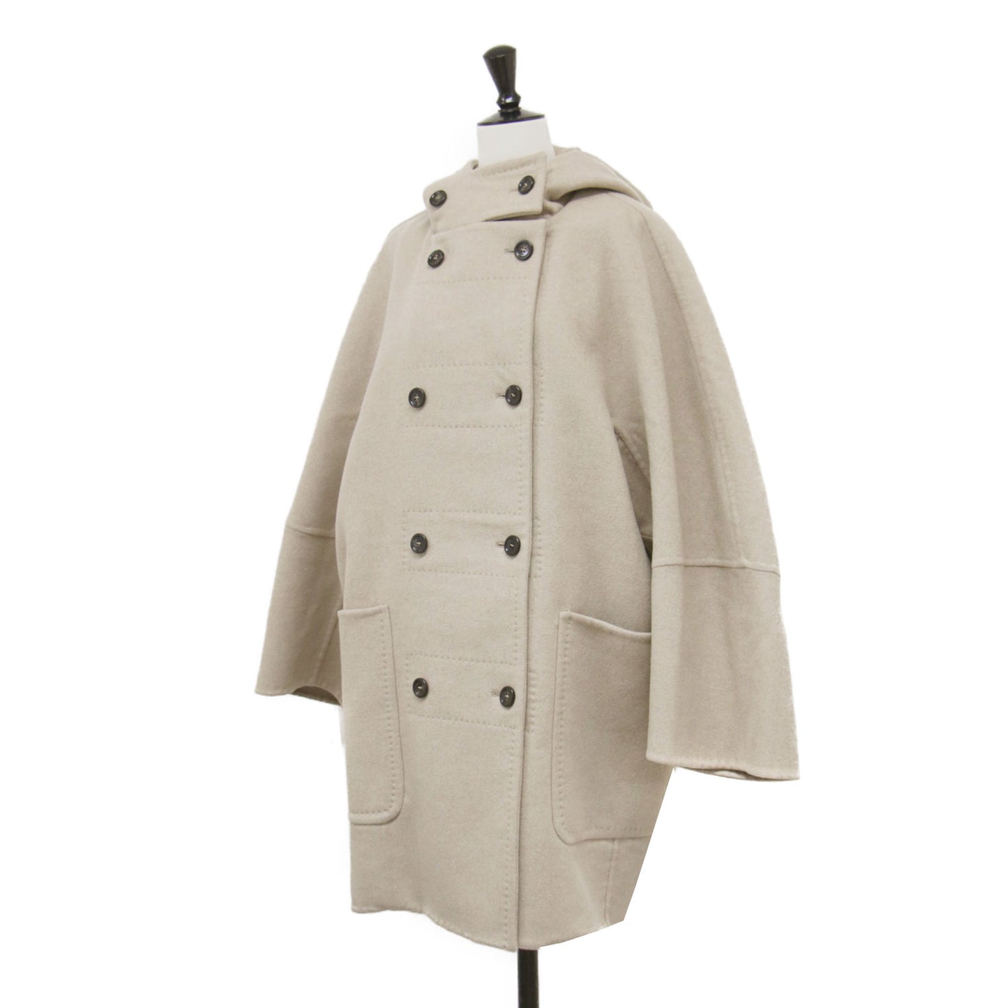 24秋冬 ウール カシミヤ ダブルフェイス フード付き コート / ミドル丈 オーバーサイズ