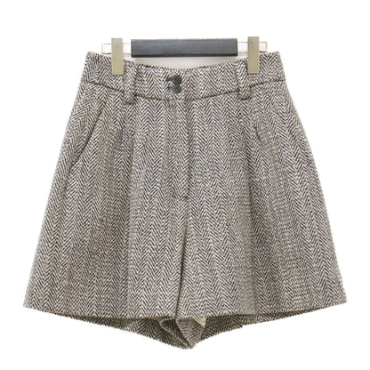 ウール ヘリンボーン ショートパンツ / タック Aライン ツイード