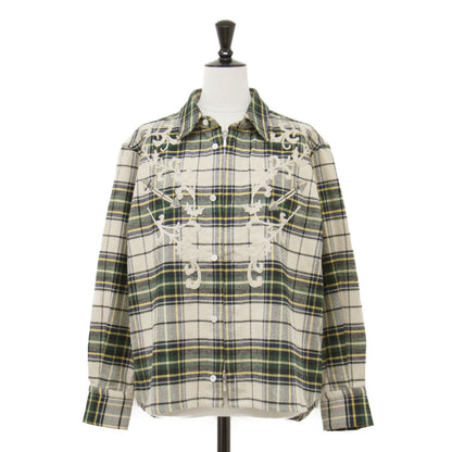 25秋冬 ロデオ ジップアップ シャツ / RODEO ZIP-UP SHIRT ネルシャツ 長袖 刺繍 チェック コットン