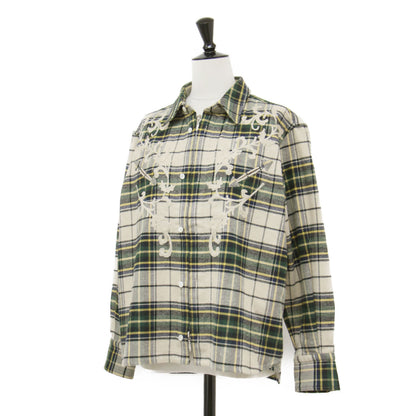 25秋冬 ロデオ ジップアップ シャツ / RODEO ZIP-UP SHIRT ネルシャツ 長袖 刺繍 チェック コットン
