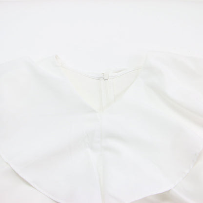 23秋冬 ハイゲージ ポンチ ラッフルカラー プルオーバー / ブラウス カットソー 長袖 Vネック フリル コットン