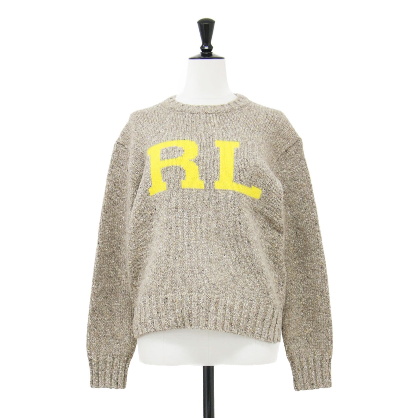 RL レタード クルーネック セーター / ニット 長袖 ロゴ ウール コットン