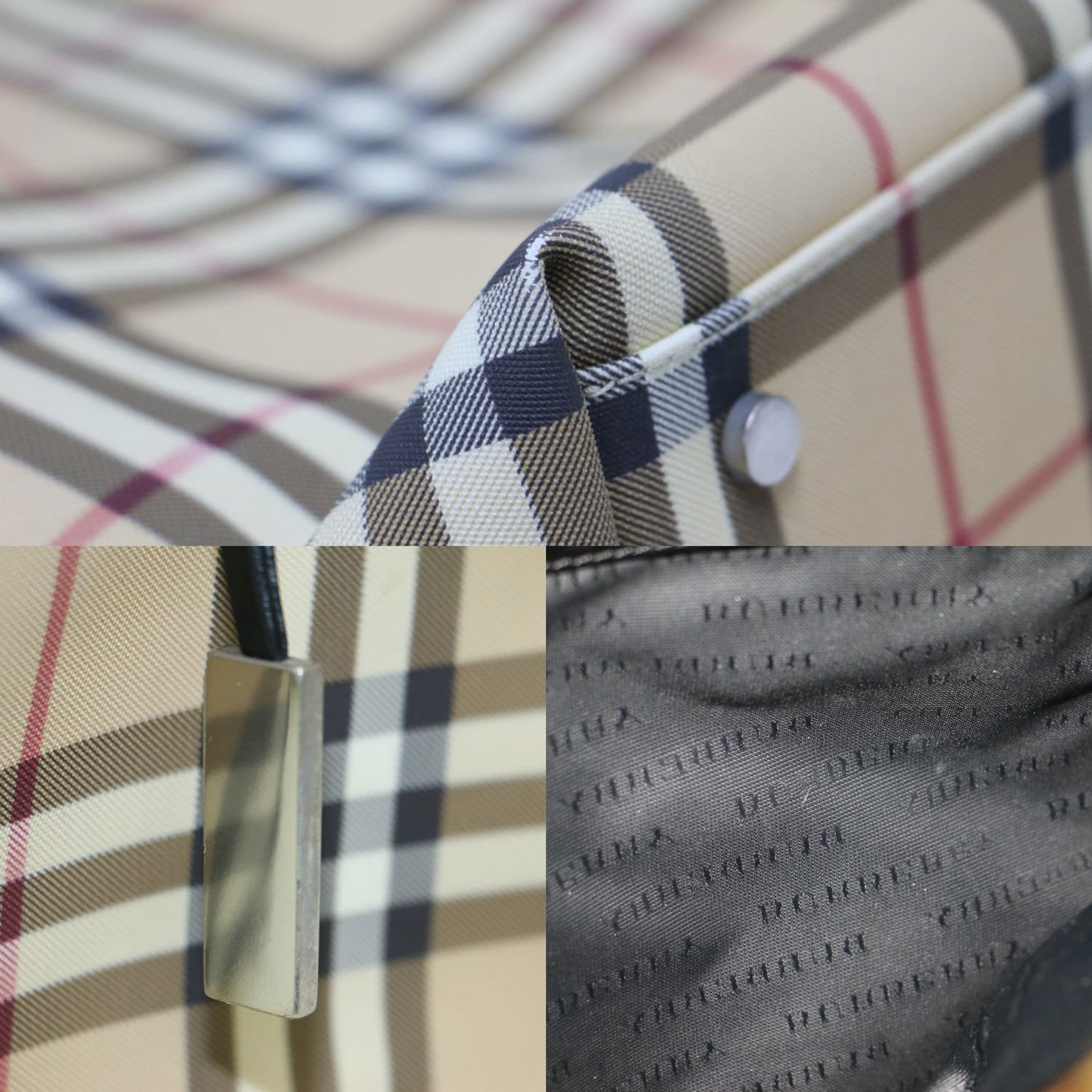 ノバチェック レザーハンドル トートバッグ / ハンドバッグ コーティングキャンバス