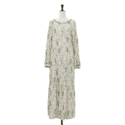 20春夏 ペイズリー プリント ティアード ワンピース / ロング 長袖 ボートネック 花柄