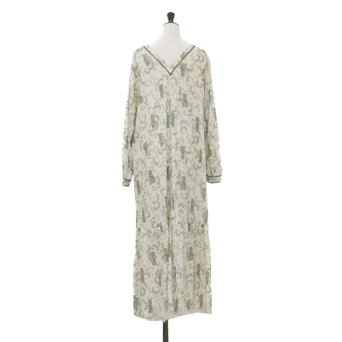 20春夏 ペイズリー プリント ティアード ワンピース / ロング 長袖 ボートネック 花柄