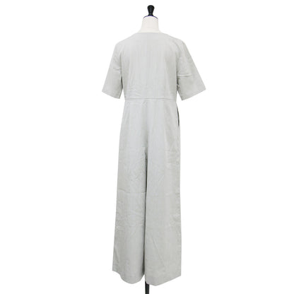 22春夏 麻混 ライトモード サロペット / オールインワン 半袖 Vネック ワイド ストレッチ リネン