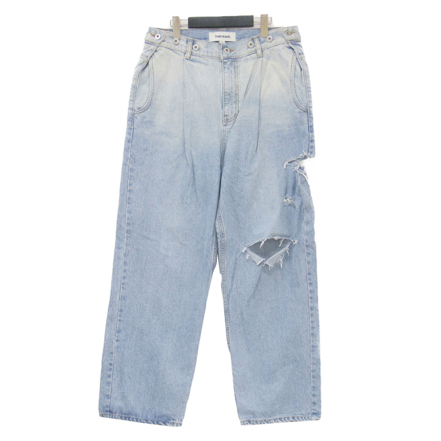 25春夏 ウエストタブ デニム パンツ / ジーンズ ワイド ダメージ加工 タック コットン