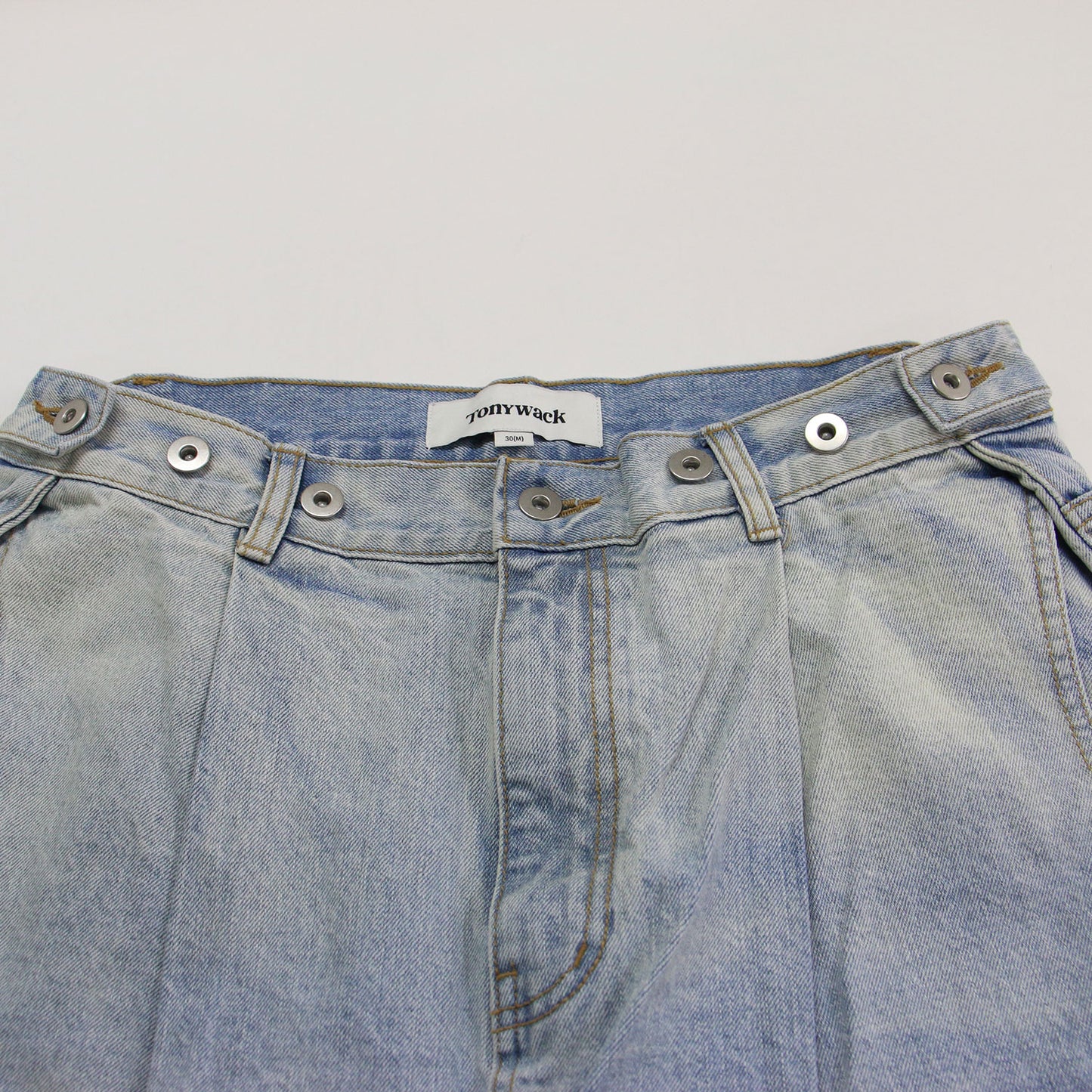 25春夏 ウエストタブ デニム パンツ / ジーンズ ワイド ダメージ加工 タック コットン