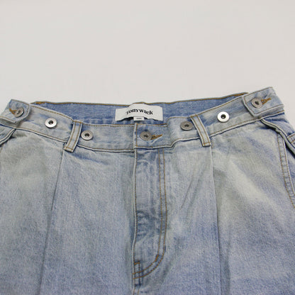 25春夏 ウエストタブ デニム パンツ / ジーンズ ワイド ダメージ加工 タック コットン
