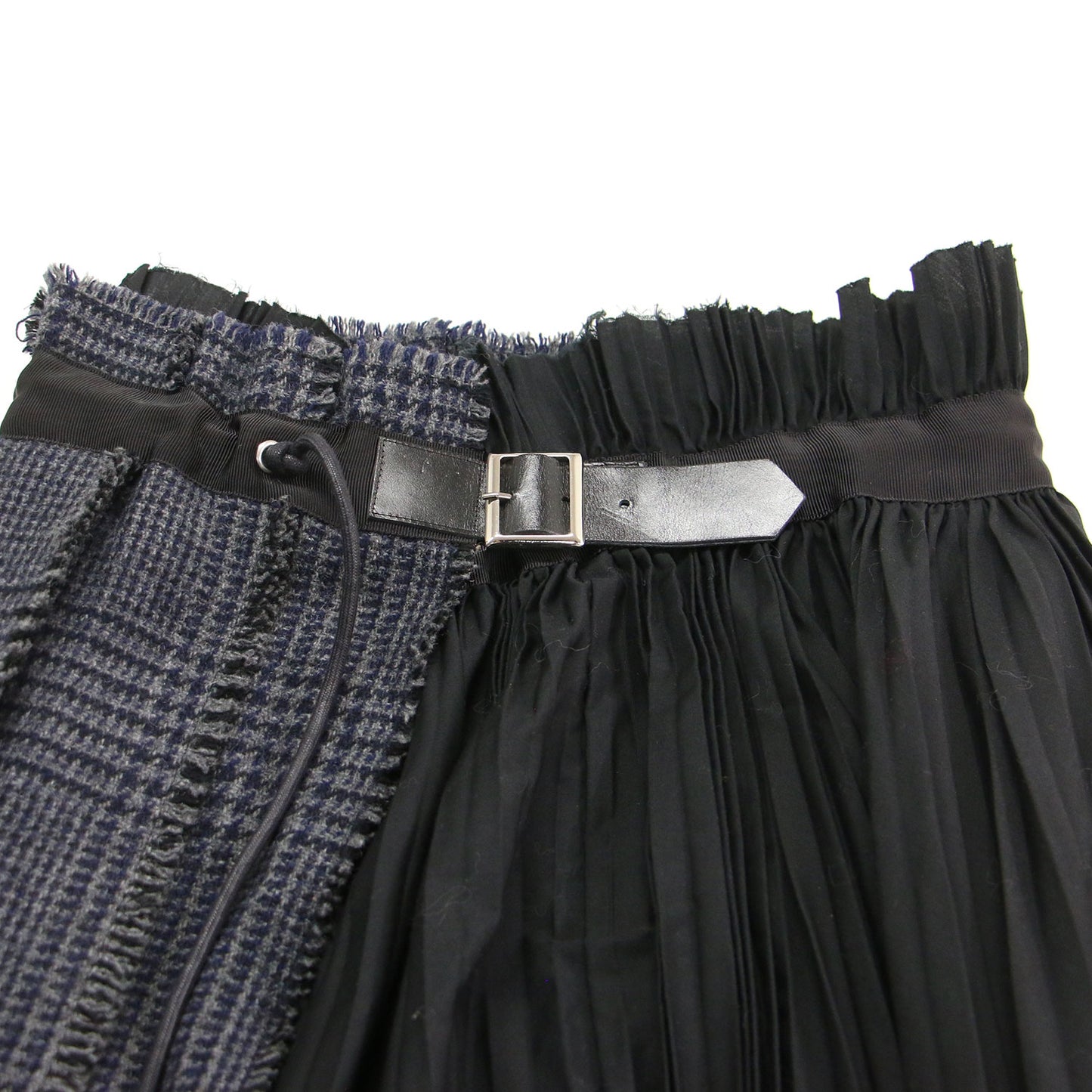 ツイード プリーツ ラップ スカート / Pleat Wrap Skirt-Tweed ミディ丈 コンビ グレンチェック ウール コットン