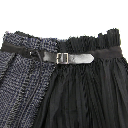 ツイード プリーツ ラップ スカート / Pleat Wrap Skirt-Tweed ミディ丈 コンビ グレンチェック ウール コットン