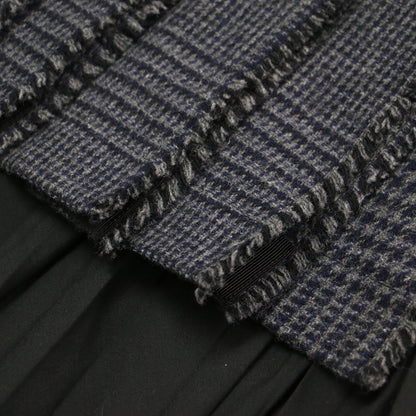 ツイード プリーツ ラップ スカート / Pleat Wrap Skirt-Tweed ミディ丈 コンビ グレンチェック ウール コットン