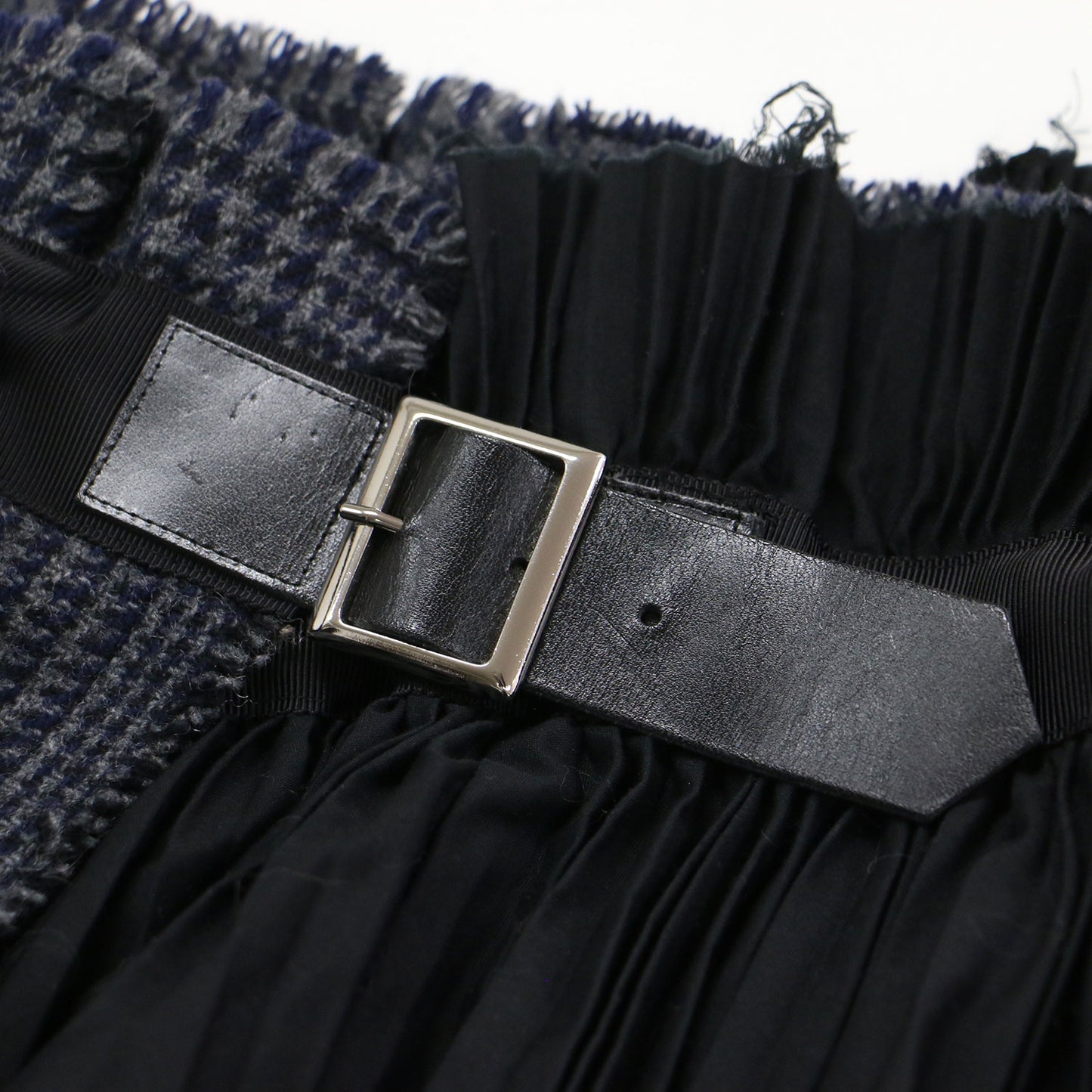 ツイード プリーツ ラップ スカート / Pleat Wrap Skirt-Tweed ミディ丈 コンビ グレンチェック ウール コットン