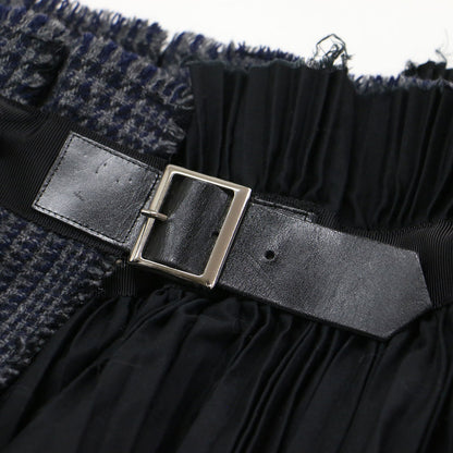 ツイード プリーツ ラップ スカート / Pleat Wrap Skirt-Tweed ミディ丈 コンビ グレンチェック ウール コットン