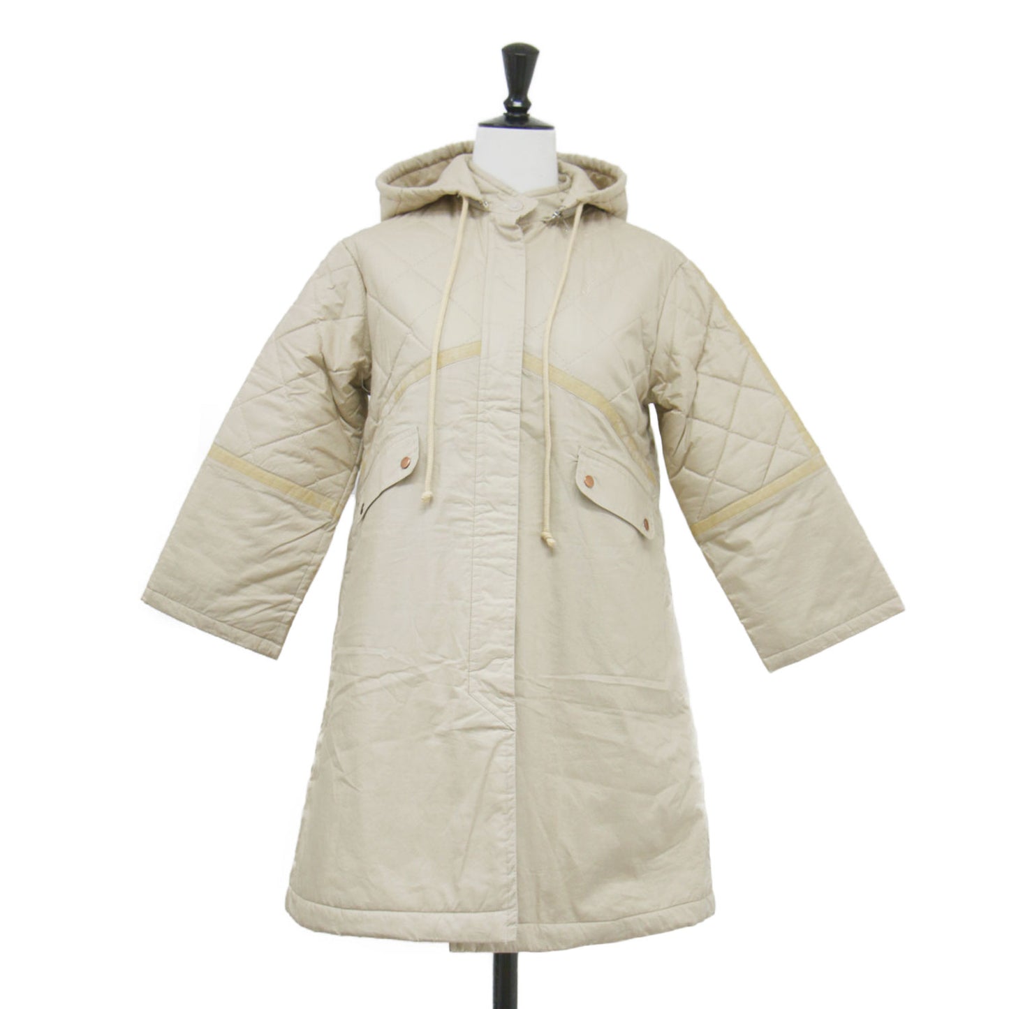 フード付き 中綿 Aラインコート / ジャケット 長袖 ミドル丈 ロゴ 刺繍