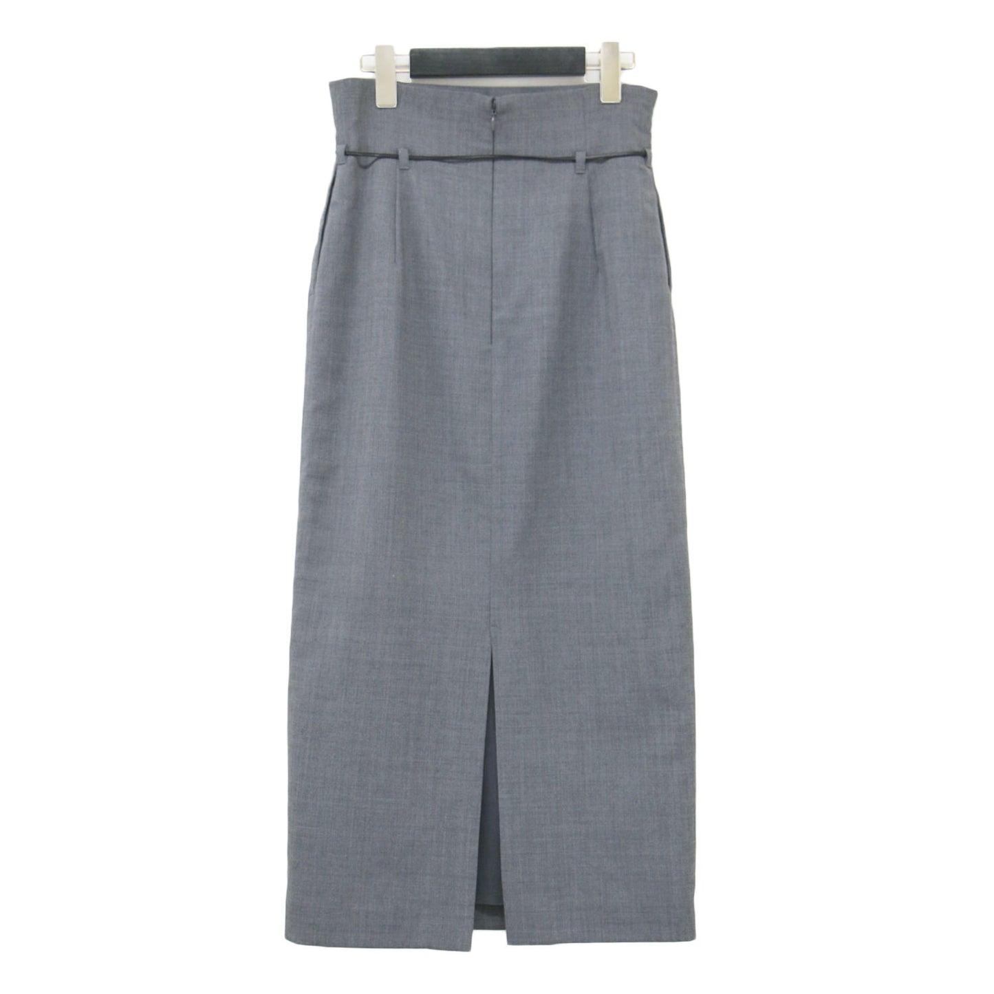 23秋冬 キョウネンロングスカート / タイトスカート バックスリット Iライン レザーベルト ウォッシャブル ウール