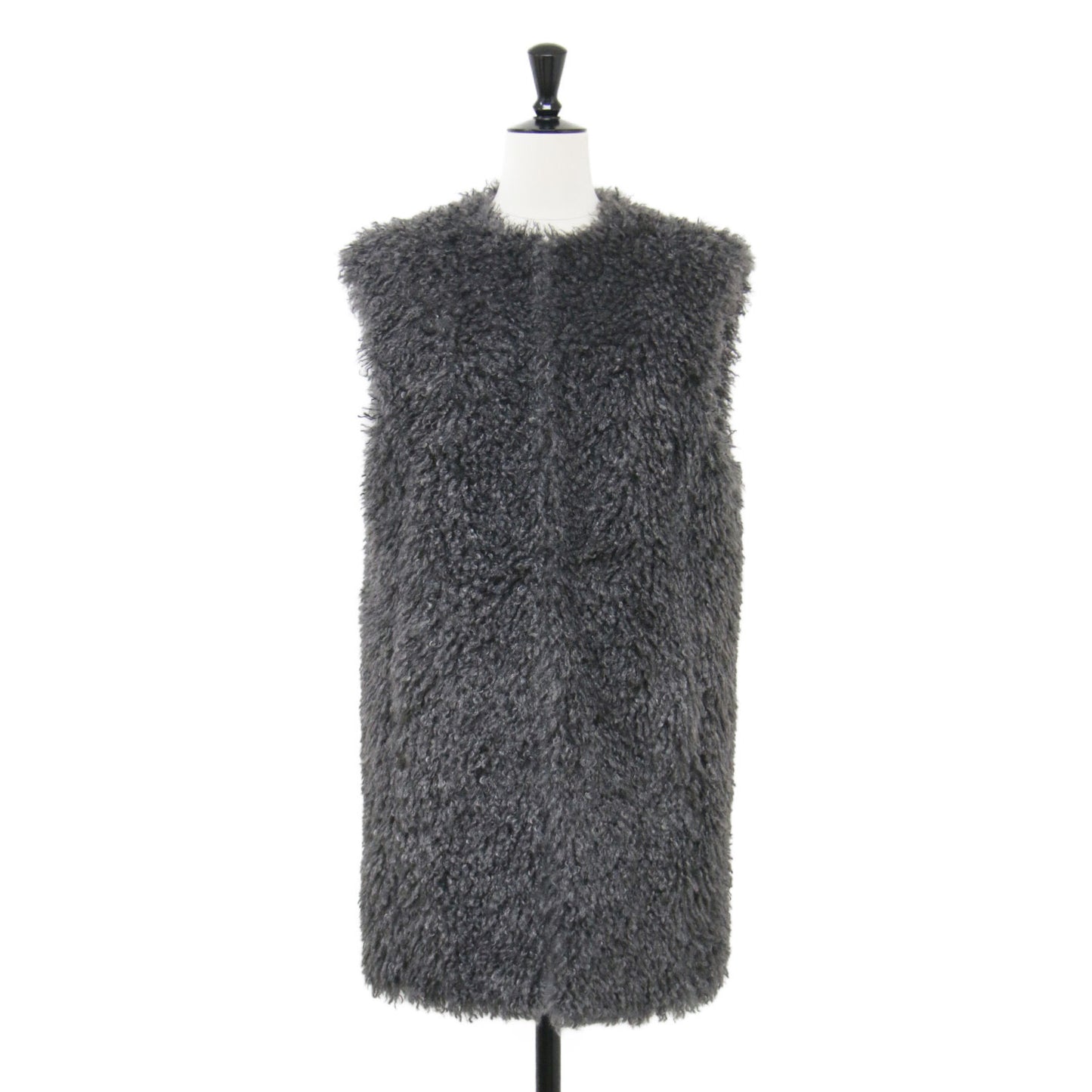 フェイクファーベスト / ジレ ミドル丈 クルーネック ノースリーブ スプリングホック