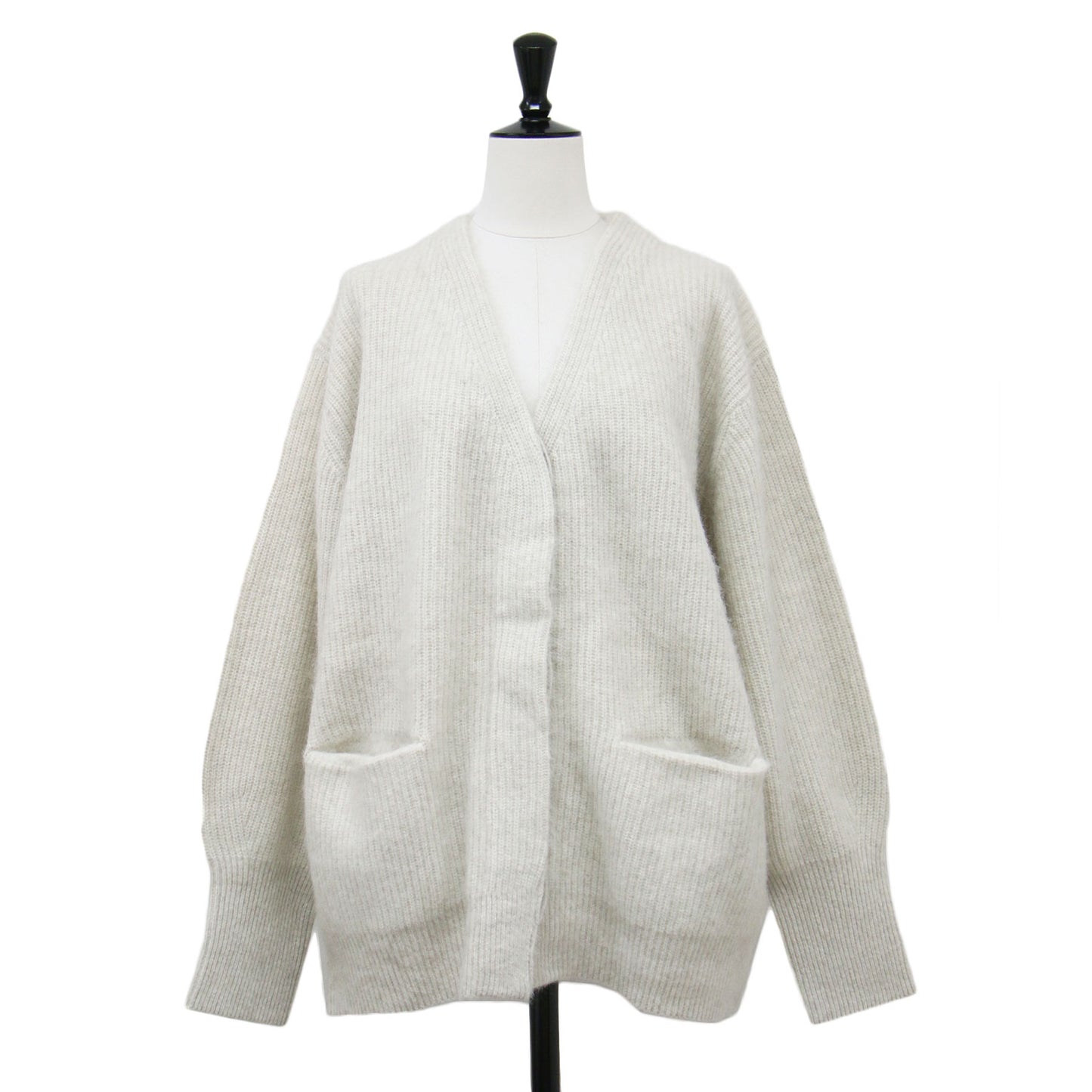 23秋冬 フォックスウール Vネック ニット / カーディガン 長袖 ワイド 比翼ボタン リブ ローゲージ