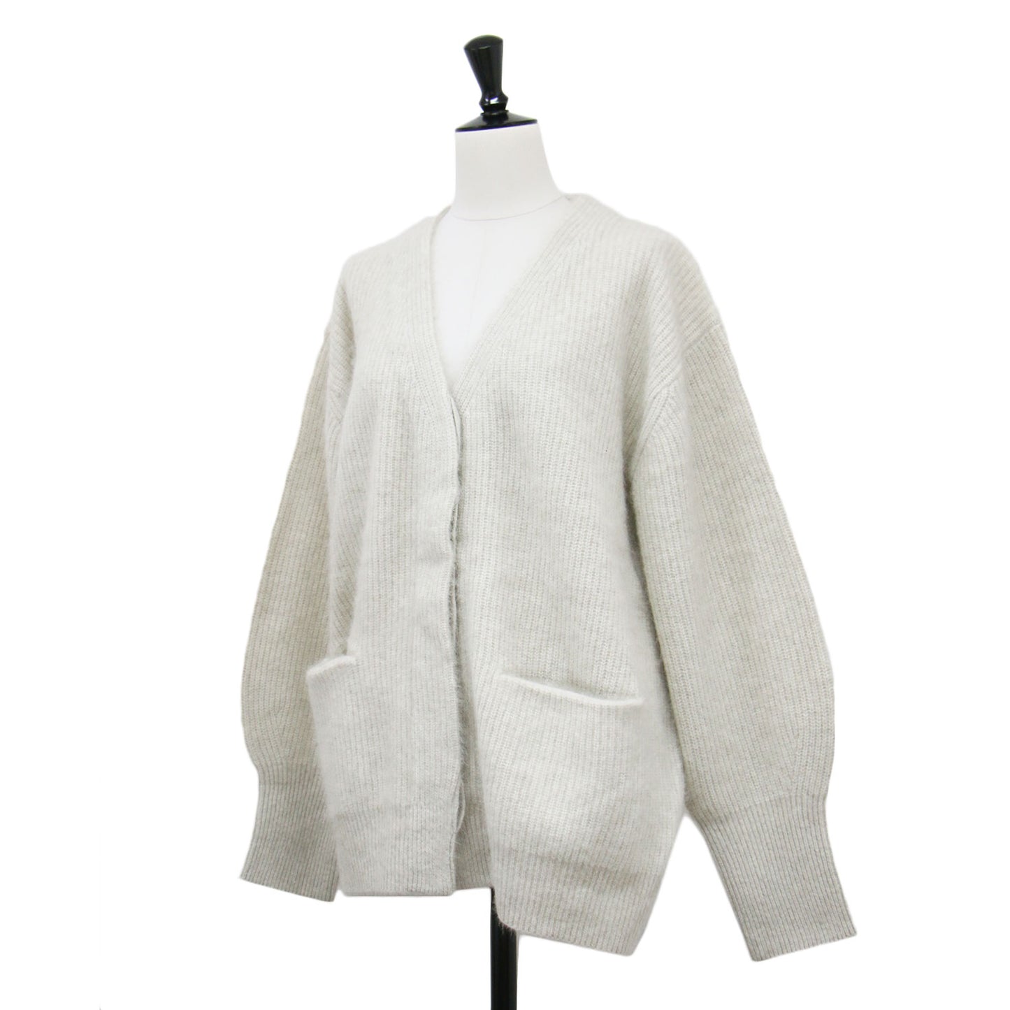 23秋冬 フォックスウール Vネック ニット / カーディガン 長袖 ワイド 比翼ボタン リブ ローゲージ