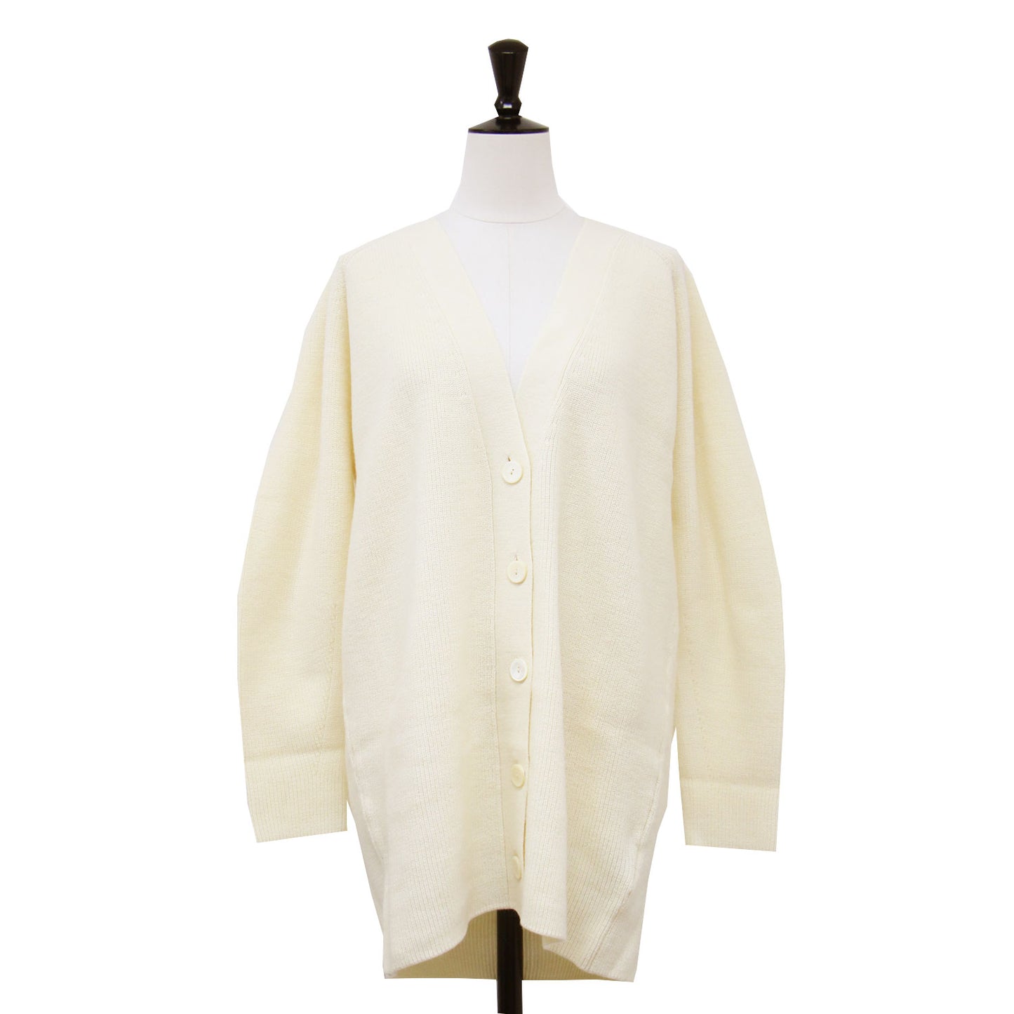 ウール ポリエステル Vネック カーディガン / ニット 長袖 ラグラン チュニック丈 リブ