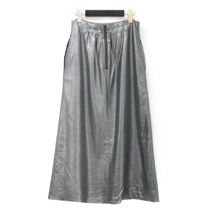 メタリックプリント ミディ スカート / ギャザー Aライン フレア