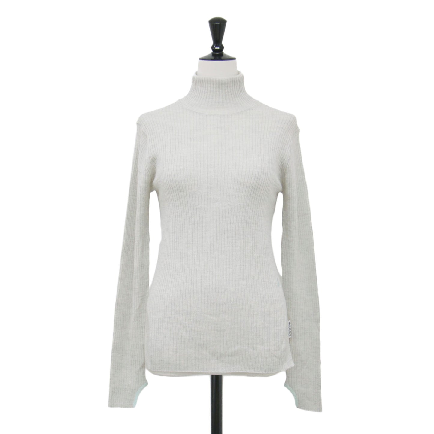 カラーポイント リブ タートル / ニット プルオーバー 長袖 カーブスリット ロゴ 刺繍 ウール