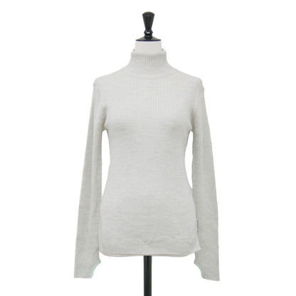 カラーポイント リブ タートル / ニット プルオーバー 長袖 カーブスリット ロゴ 刺繍 ウール