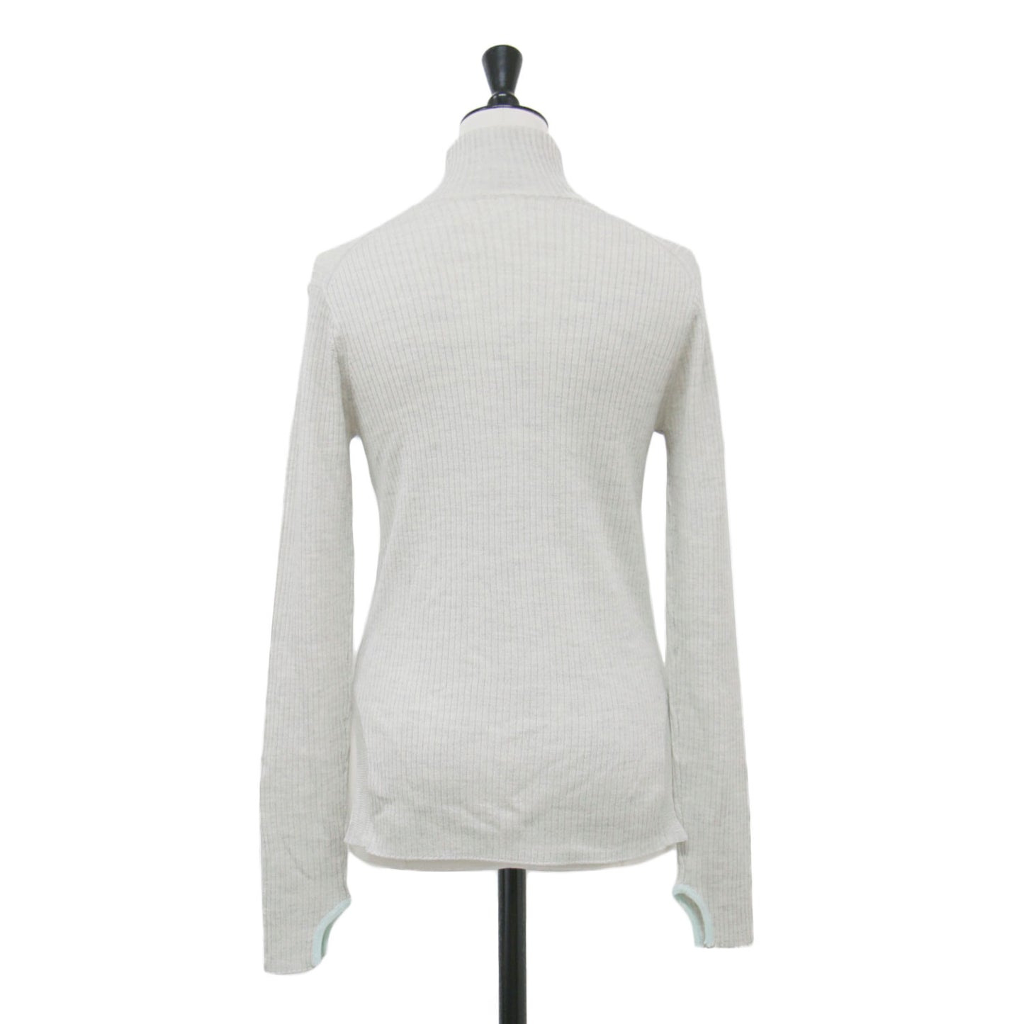 カラーポイント リブ タートル / ニット プルオーバー 長袖 カーブスリット ロゴ 刺繍 ウール