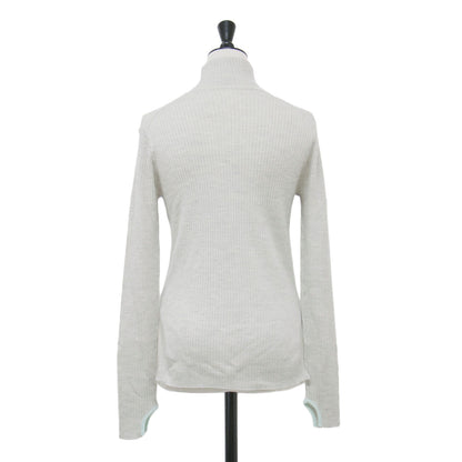 カラーポイント リブ タートル / ニット プルオーバー 長袖 カーブスリット ロゴ 刺繍 ウール