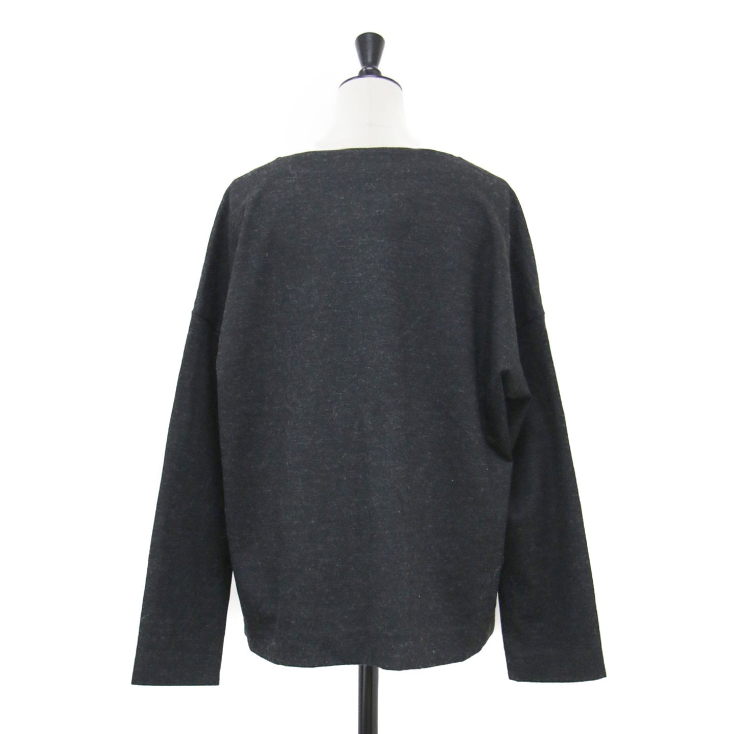 コットン ウール ツイード 切替 プルオーバー / ブラウス 長袖 ドロップショルダー クルーネック スリット