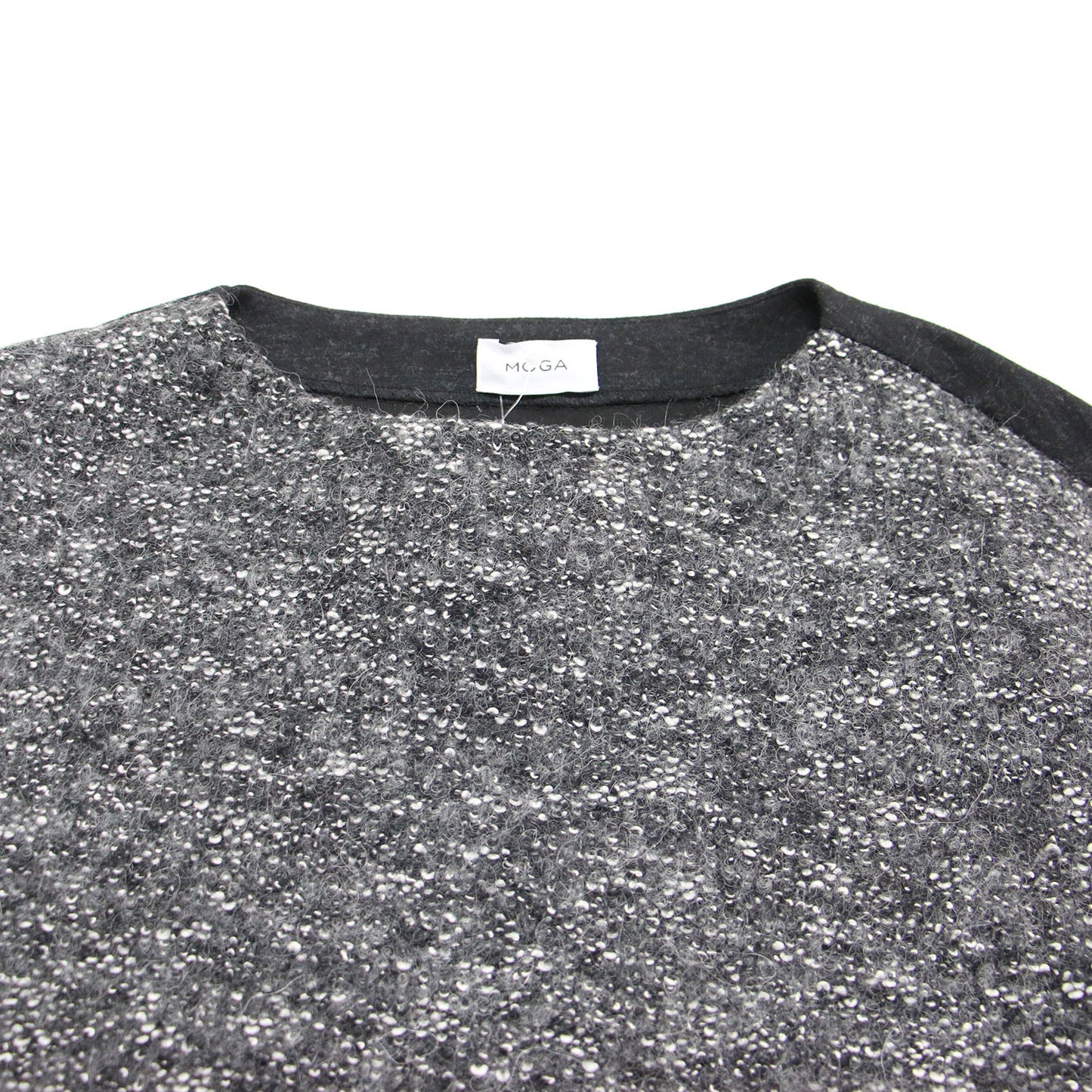 コットン ウール ツイード 切替 プルオーバー / ブラウス 長袖 ドロップショルダー クルーネック スリット