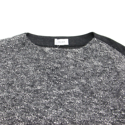 コットン ウール ツイード 切替 プルオーバー / ブラウス 長袖 ドロップショルダー クルーネック スリット