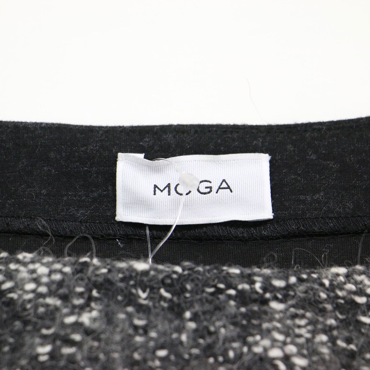 コットン ウール ツイード 切替 プルオーバー / ブラウス 長袖 ドロップショルダー クルーネック スリット