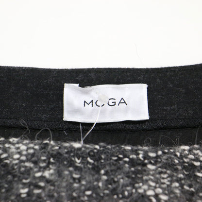 コットン ウール ツイード 切替 プルオーバー / ブラウス 長袖 ドロップショルダー クルーネック スリット