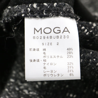 コットン ウール ツイード 切替 プルオーバー / ブラウス 長袖 ドロップショルダー クルーネック スリット