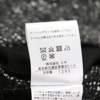 コットン ウール ツイード 切替 プルオーバー / ブラウス 長袖 ドロップショルダー クルーネック スリット