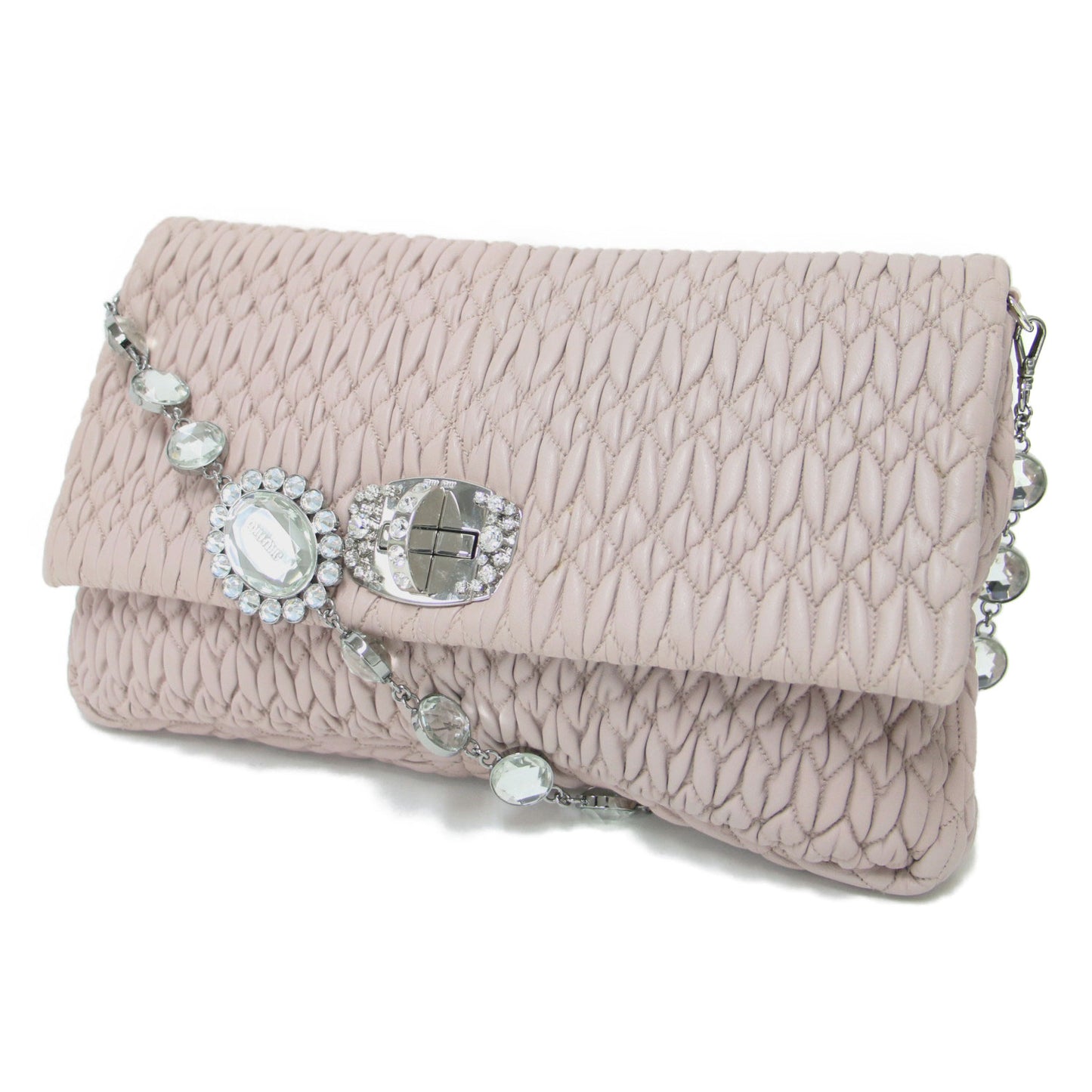 ナッパクリスタル３WAYクラッチバッグ / ハンドバッグ ワンショルダー ビジュー キルティング レザー